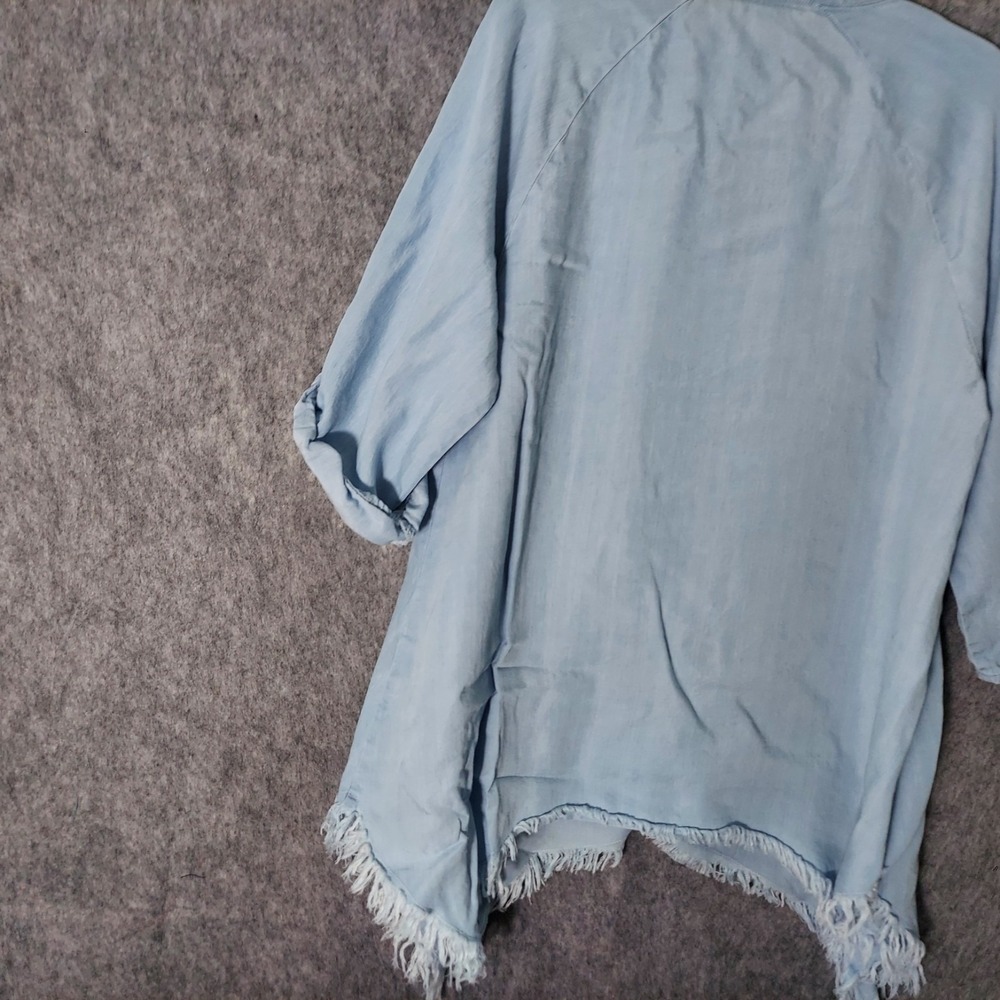 Hester & Orchard Button Up Tunic Women S Blue Sharkbite Frayed Hem‎ Distressed - Picture 8 of 12